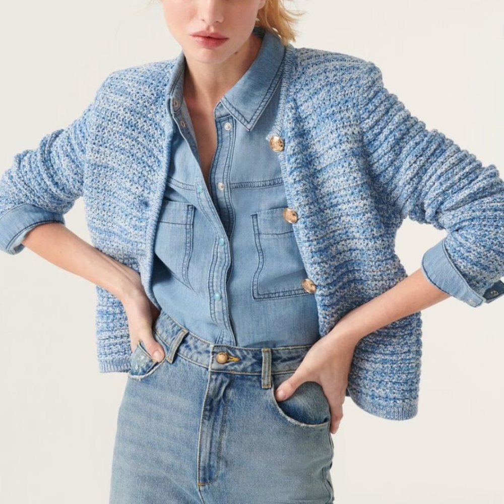 BEST Ba&sh Gaspard Knit Cardigan Small Blue French Classic - Picture 1 of 10